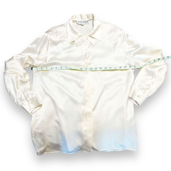 Leyla Initra Vintage Quiet Luxury Cream Silk Double Collar Blouse Women’s Size 8 - Picture 7 of 8